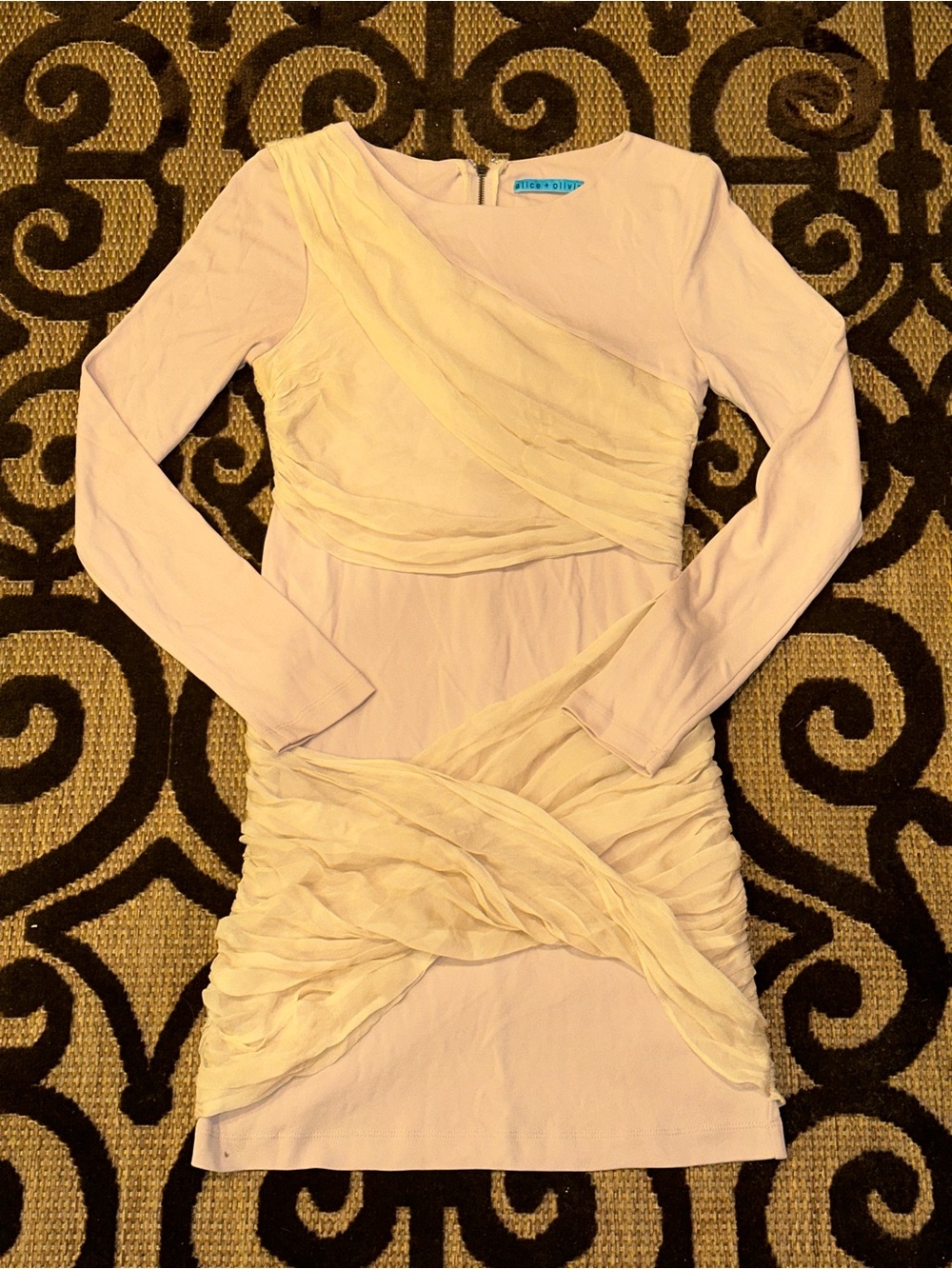 Alice + Olivia Long Sleeve Goddess Silk Wrap Nude Mini Dress Retail $330 READ !!